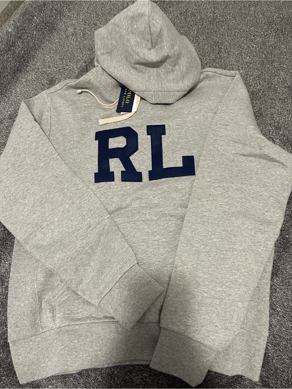 Polo by Ralph Lauren Gray Hoodie with Navy RL Applique NWT